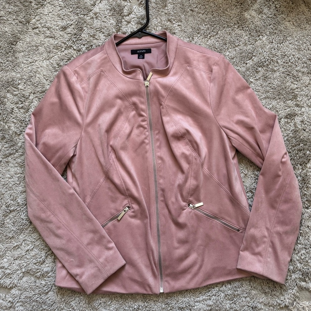 Alfani Pink Vegan Suede Bomber Jacket
